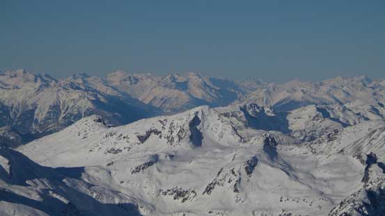 Looking over Saxifrage Mountain towards peaks way to the Lillooet Icefield