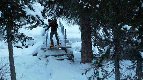 Ben negotiating the bridge on the way to upper Joffre Lake
