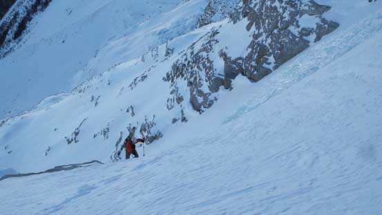 Ben exiting the couloir