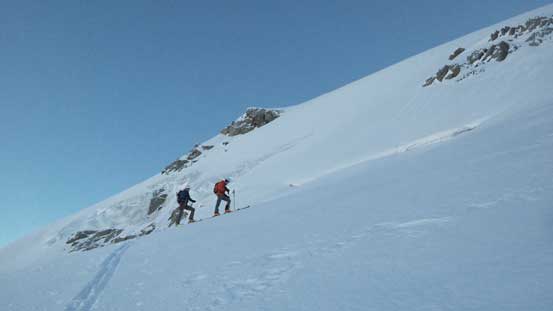 The last switchback before the bergschrund.