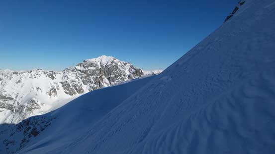 Looking across the last rise on N. Face. Joffre Peak behind