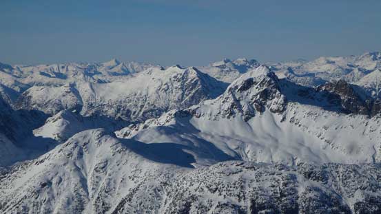 Cayoosh Mountain in the foreground with Birkenhead Peak rising behind its left shoulder