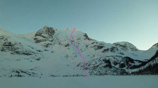 A review shot of the route we climbed and ski'd.