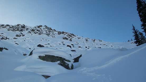Coming out of the trees and onto this boulder field