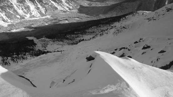 Looking down into the north bowl that we'd ski 