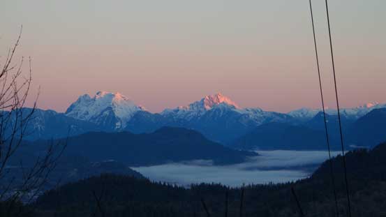 Mt. Robie Reid (L) and Mt. Judge Howay (R) on alpenglow