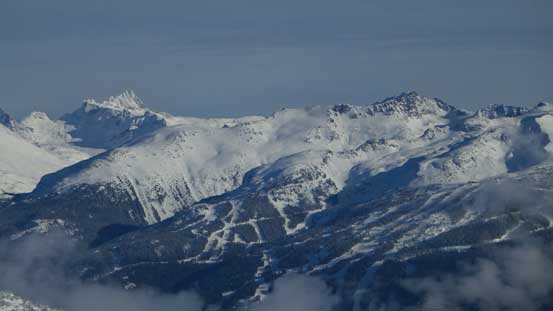 Phalanx Mountain and part of the ski hills on Blackcomb. Mt. James Turner pokes behind on left skyline