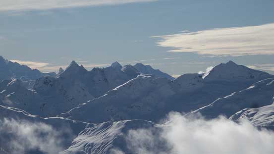 Tricouni Peak and Cypress Peak in foreground with Pelion/Ossa poking behind