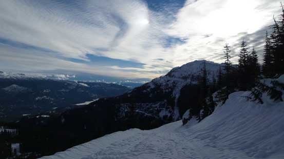 Almost back to the cabin. Malt Peak (near Brew hut) in front.