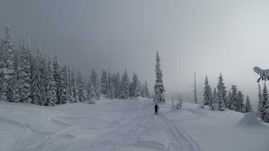 Traversing along the broad summit ridge