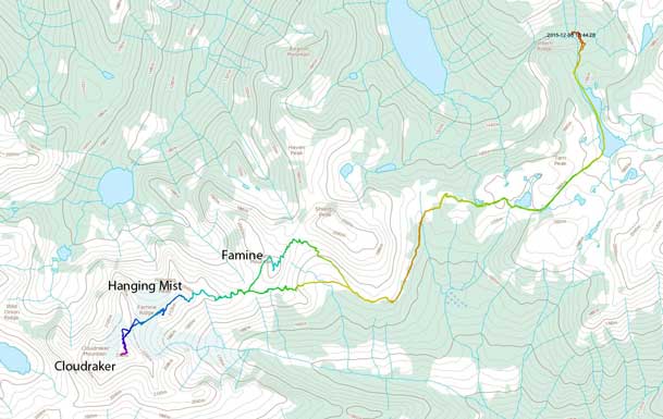 Cloudraker Mountain ski ascent route from Lizzie Creek Cabin