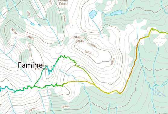 Famine Mountain ski ascent route