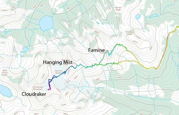 Hanging Mist Peak ski ascent route