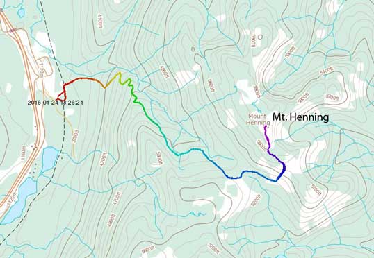 Mt. Henning snowshoeing ascent route
