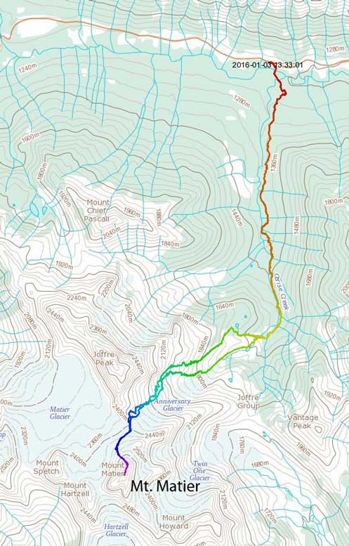 Mt. Matier ascent route