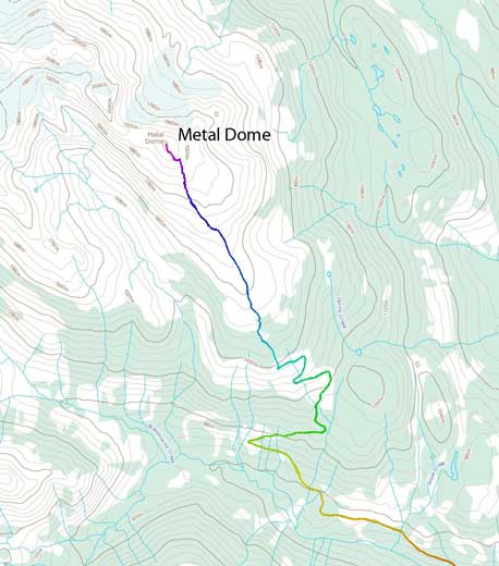Metal Dome ski ascent route via south ridge