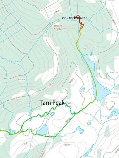 Tarn Peak ski ascent route from Lizzie Creek Cabin