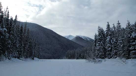 Plodding across Lightning Lake. My objective looms behind
