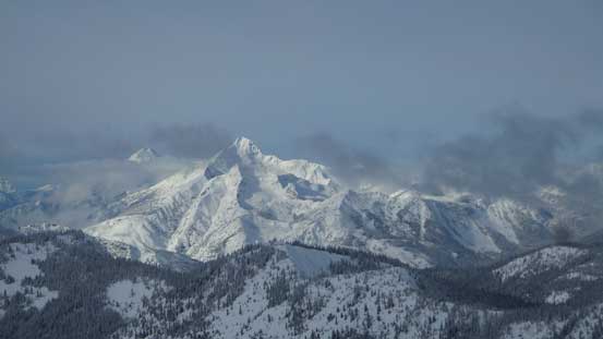 A view of Silvertip Mountain with Mt. Rideout to its left