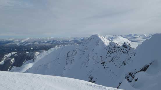 Finally hitting the summit ridge, looking towards the east peak