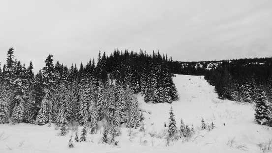 From the 4-way junction we'd ascend that obvious cut-block