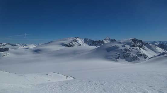 Looking across the flat Weart Glacier on the east side of Wedge/Weart col