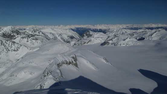 Looking down at the icefield from where I topped out on the summit ridge