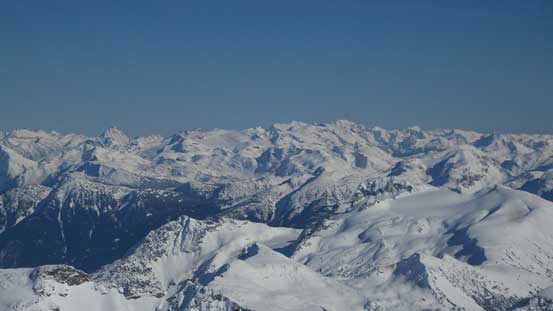 A sea of peaks along Stein Divide behind Lizzie Lake area.