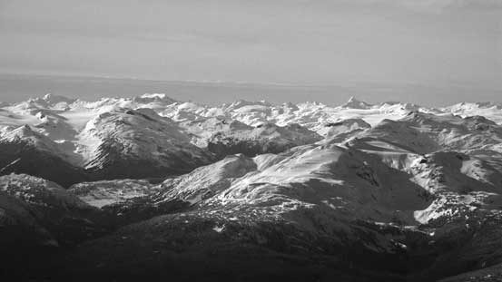 Looking over Rainbow Mountain towards Alfred, Albert and Tinniswood on the skyline