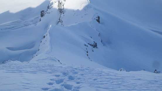 Looking down the NE Arete just before the crux