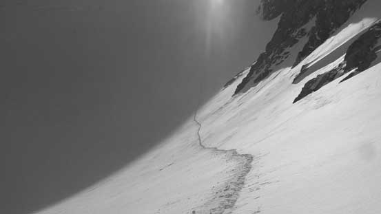 Looking back at my tracks traversing the east bowl slopes
