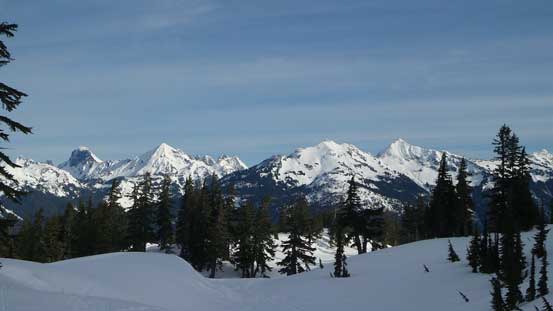 Looking back towards American Border Peak, Mt. Larrabee and Goat Mountain