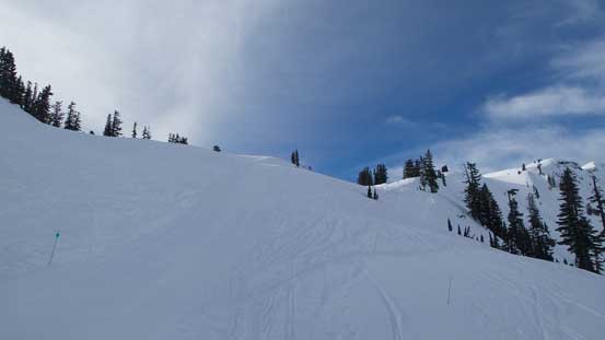 Joining the groomed ski run