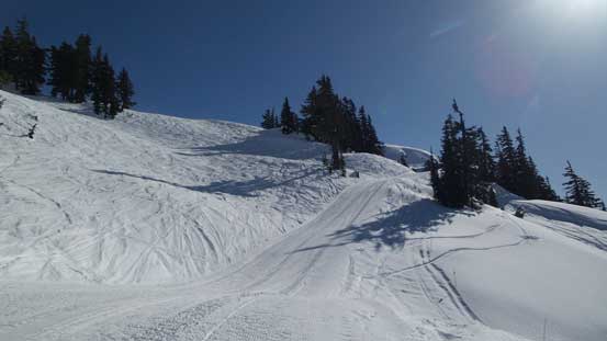 Skinning up the ski runs