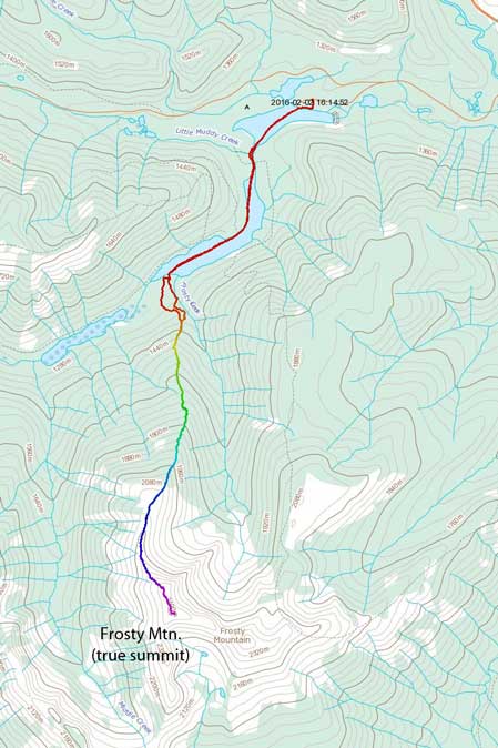 Frosty Mountain ascent route via NW Ridge