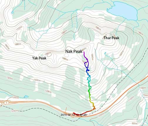 Nak Peak ski ascent route via south ridge