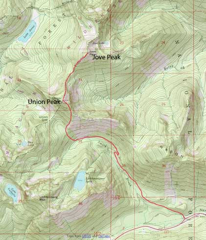Union Peak to Jove Peak winter ascent route