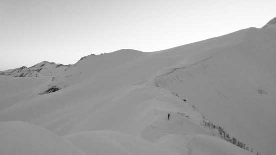Alex traversing over "Brohm Pinnacle" and ready for the plod ahead