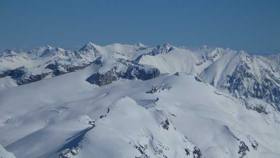 Peaks on Fitzsimmons Range behind Mt. Carr and The Sphinx