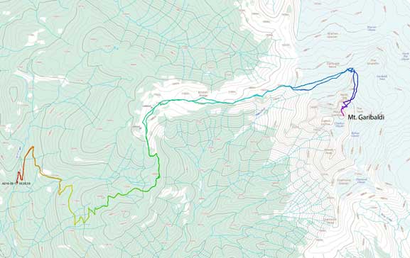 Mt. Garibaldi ascent route via Brohm Ridge