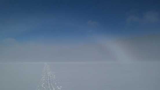 It was foggy on the lake.