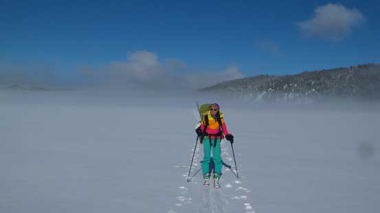 Michelle plodding across.