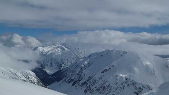 Looking down along Pitt River towards Spire Peaks area
