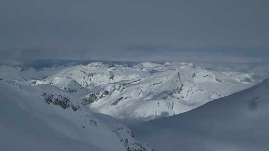 A zoomed-in view of the sea of peaks along McBride Range Traverse