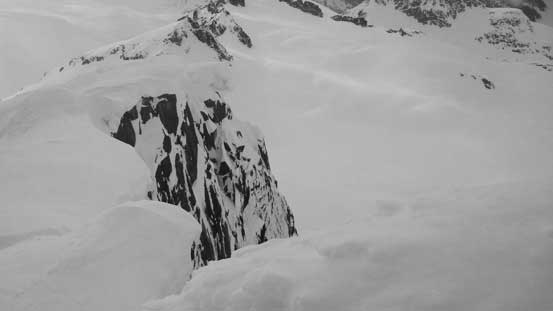The steep north face and some huge cornices.