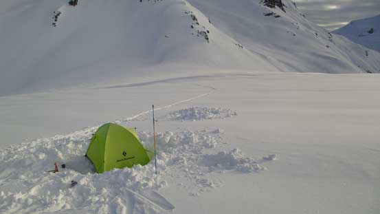 Back to camp after a very enjoyable run down Sentinel Glacier