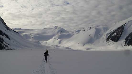 The long way across... You can see the twin summits of Glacier Pikes in the background