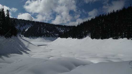 Here's the mess around Lesser Garibaldi. The summer trail goes way up high on climber's left in the woods