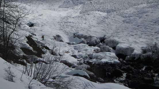 Very marginal skiing down along the creek