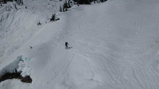 Alex skiing down the last roll. 